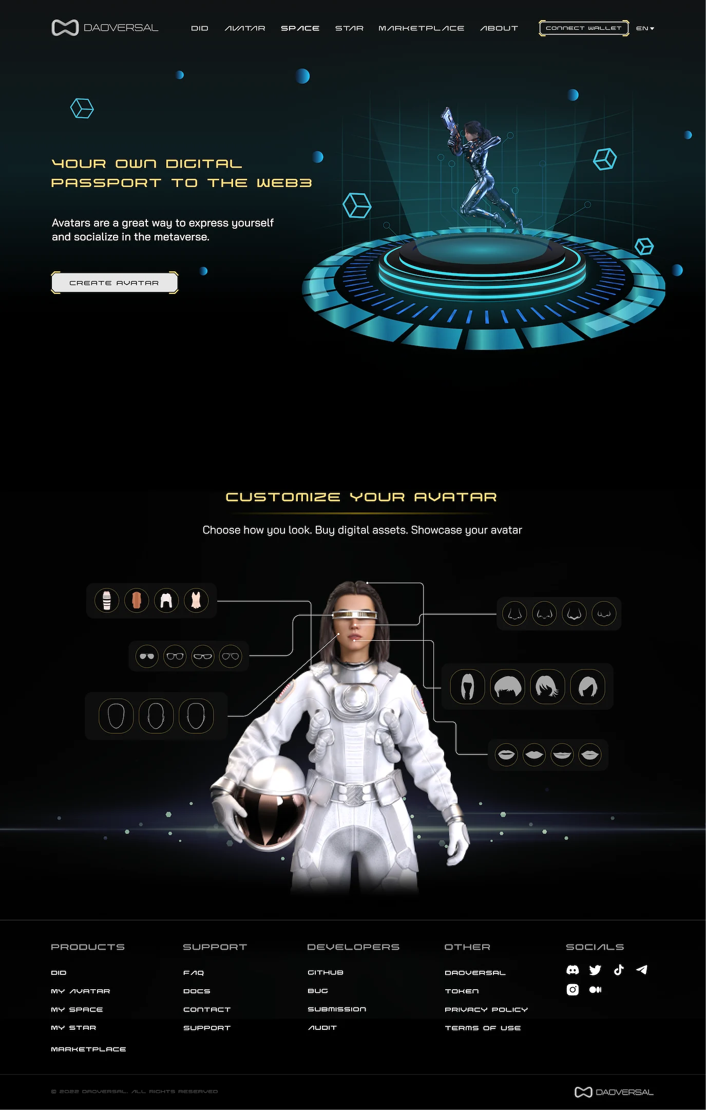 Daoversal 3d avatar UI/UX design
